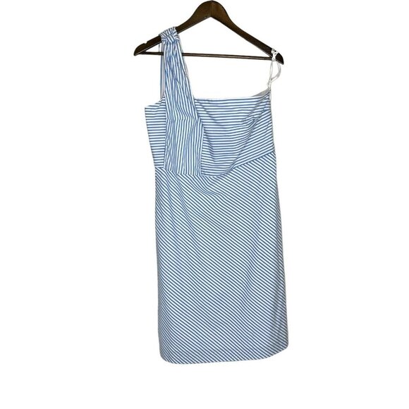 Banana Republic Factory NWT Blue and White Striped One Shoulder Dress Size 10‎ - Picture 1 of 11